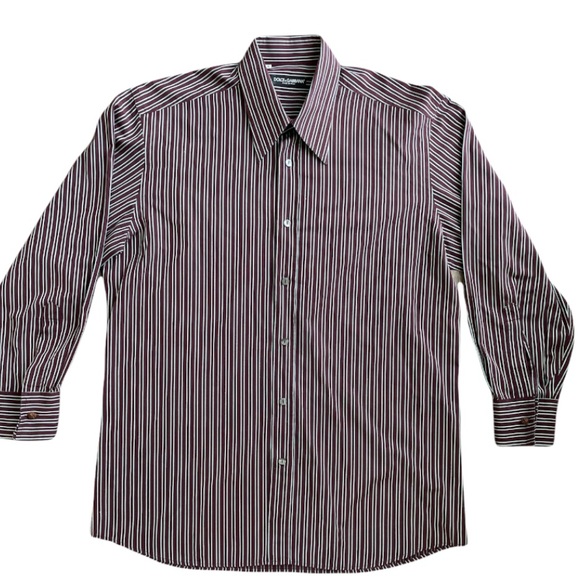 Dolce & Gabbana Maroon Blue Cotton Jacquard Button Front Shirt - blue stripe - Picture 5 of 5